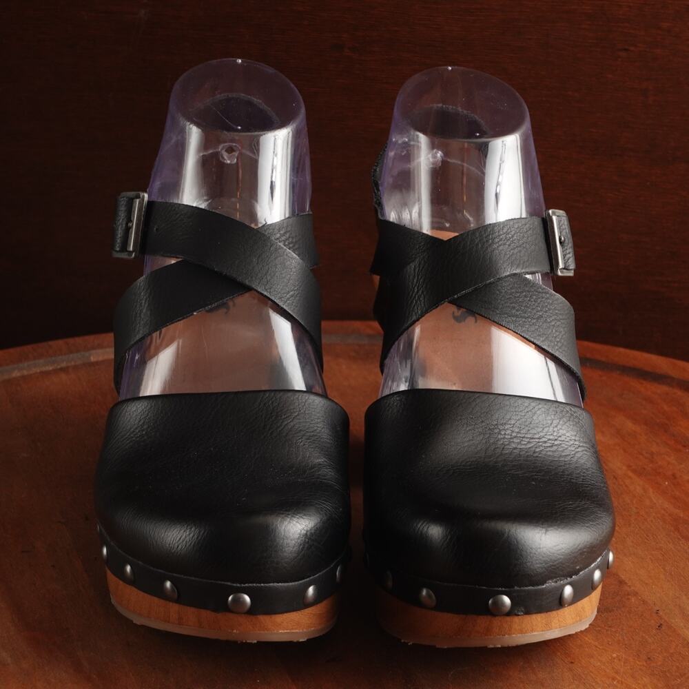 Korks Clogs WMS SZ 7M BLK Abloom Strappy Leather Platform Preppy Academia Shoes - Picture 3 of 13